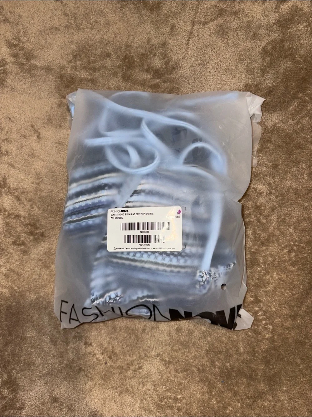NWT Fashion Nova Blue & White Striped Tie-String Bikini 3pc Set